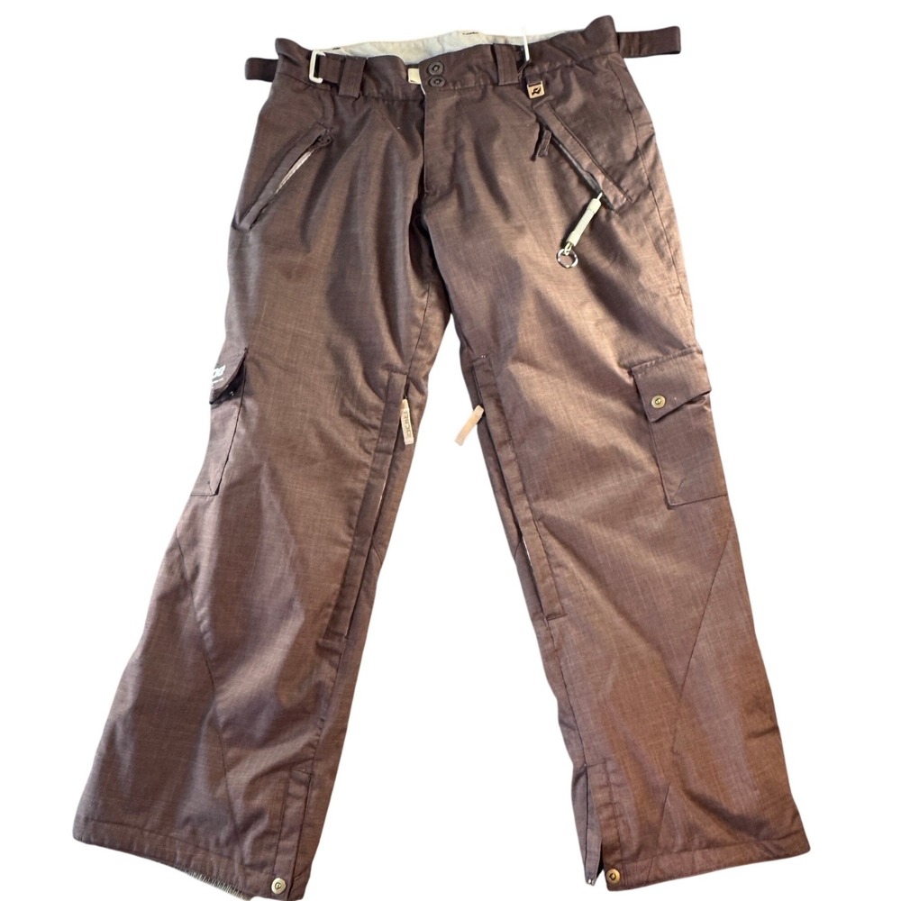 Ride Snowboards Cell Five‎ Brown Herringbone Waterproof Snow Pants Womens Large